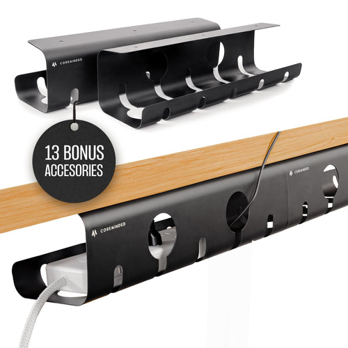 Cable Tray — No-Drill Under-Desk Cord Organizer | Clamp-On, 2-Pack