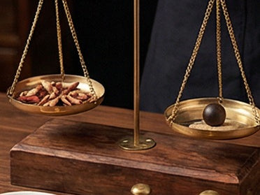 Materials weighed out on a brass balance scale