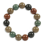 Hand-rolled Five Elements bracelet, 14mm beads seen from above